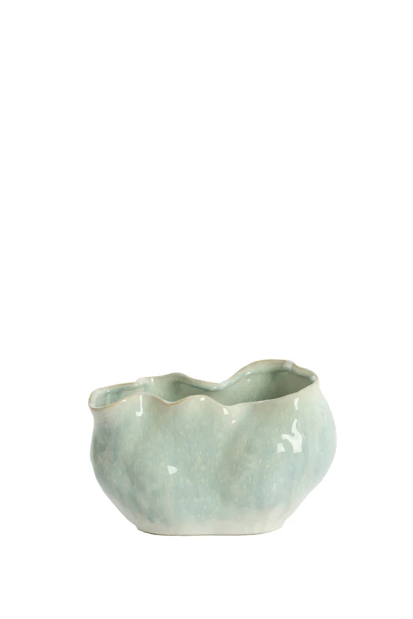Vase deco 26x15x17,5 cm TELMO ceramics light blue+cream