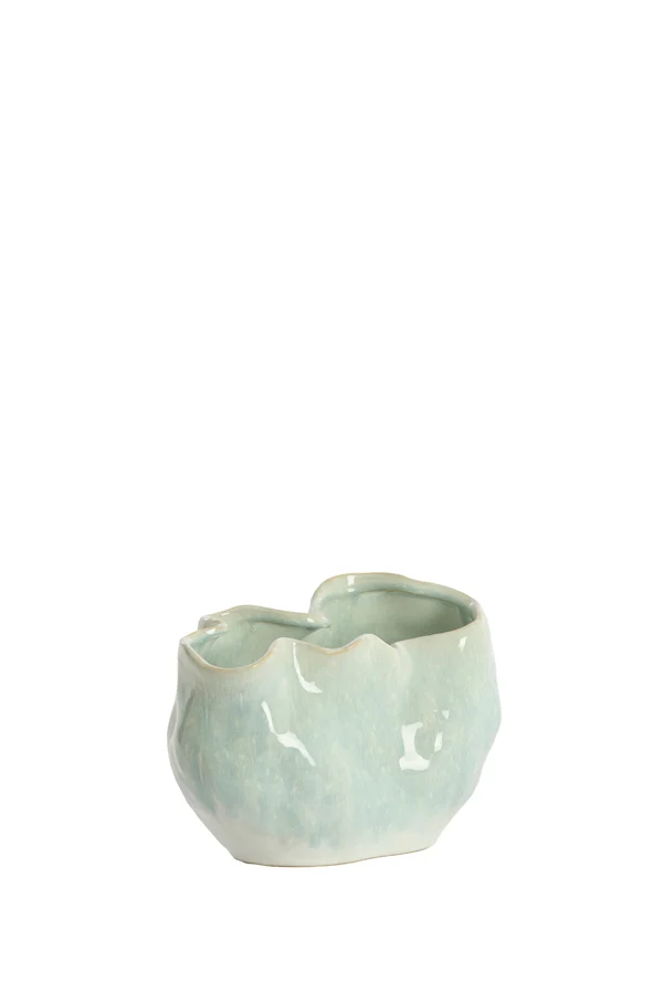 Vase deco 26x15x17,5 cm TELMO ceramics light blue+cream
