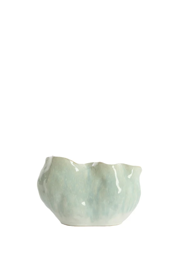 Vase deco 26x15x17,5 cm TELMO ceramics light blue+cream