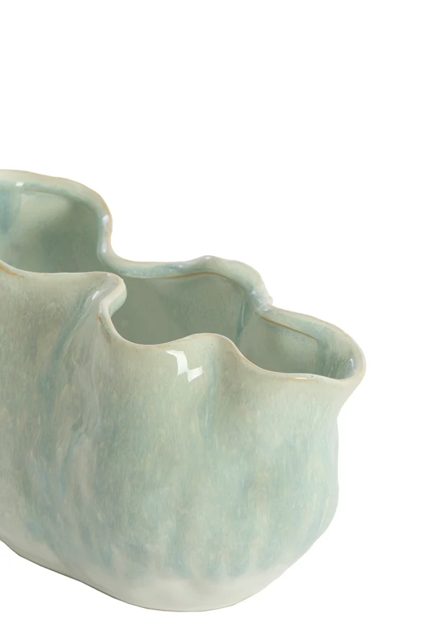 Vase deco 26x15x17,5 cm TELMO ceramics light blue+cream