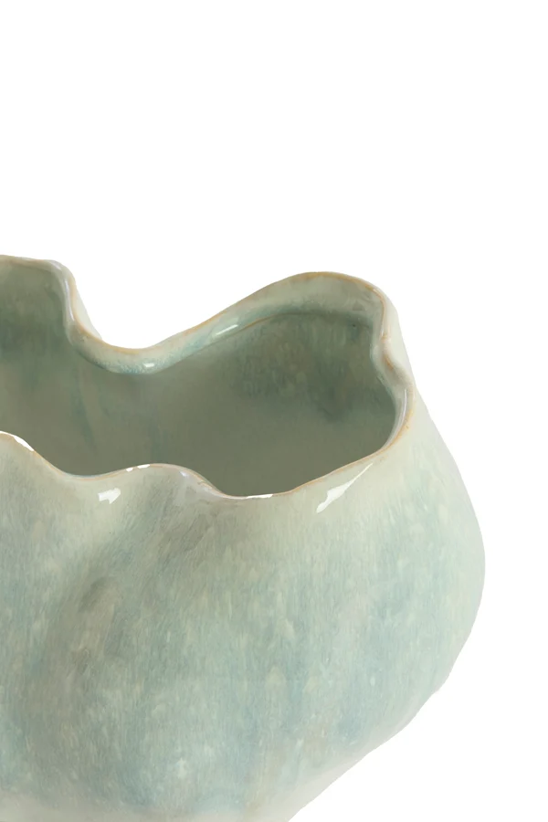 Vase deco 26x15x17,5 cm TELMO ceramics light blue+cream