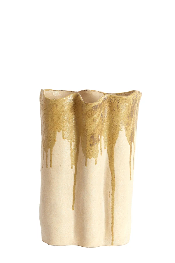 Vase deco 26x14x40 cm FLOVILLA ceramics cream+olive green