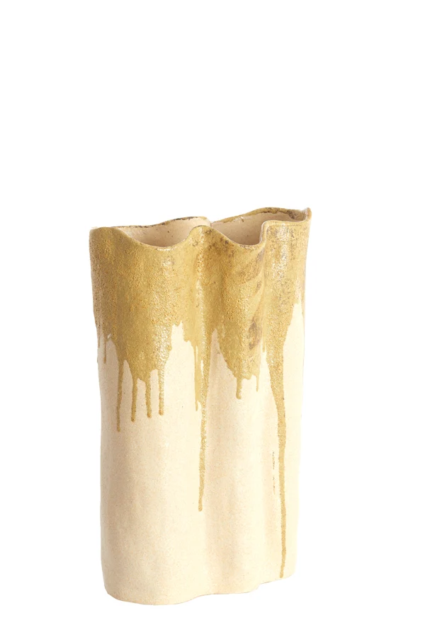 Vase deco 26x14x40 cm FLOVILLA ceramics cream+olive green