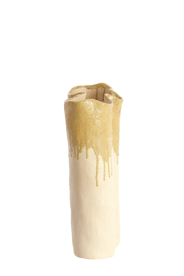 Vase deco 26x14x40 cm FLOVILLA ceramics cream+olive green