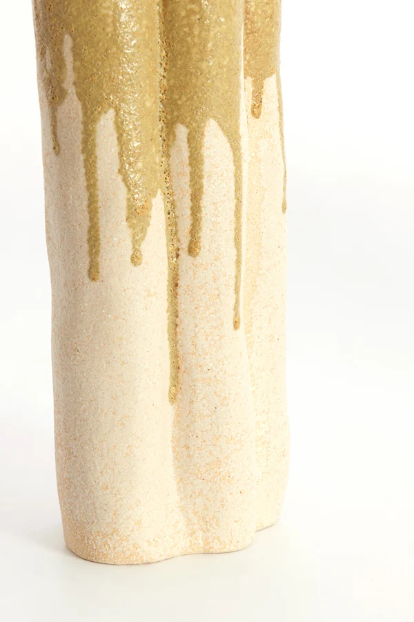 Vase deco 26x14x40 cm FLOVILLA ceramics cream+olive green