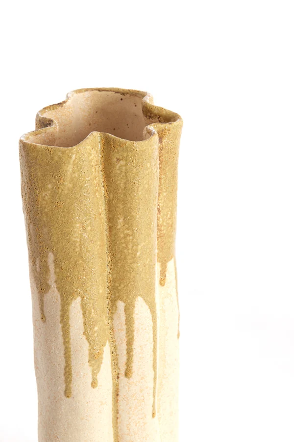 Vase deco 26x14x40 cm FLOVILLA ceramics cream+olive green