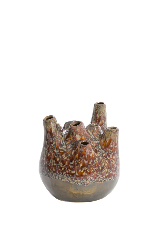Vase deco 16x18 cm COSENZA ceramics brown+bronze