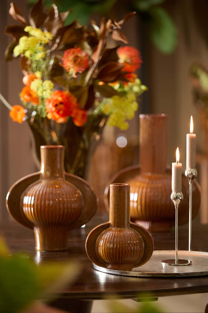 Vase deco 18,5x12,5x23,5 cm MELNIK ceramics cognac brown