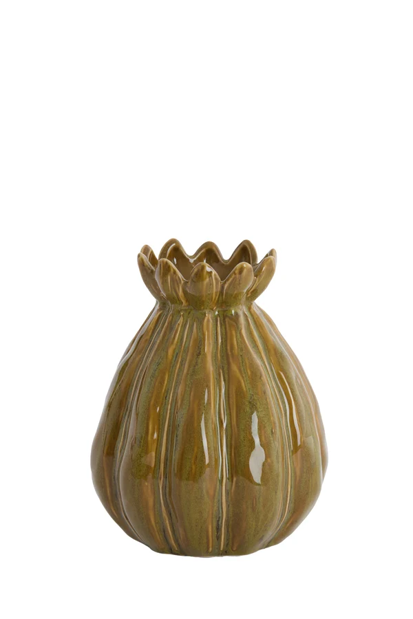 Vase deco 14x18 cm FELINE ceramics green-brown