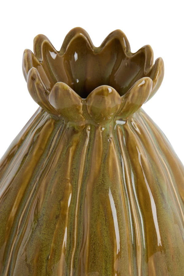 Vase deco 14x18 cm FELINE ceramics green-brown