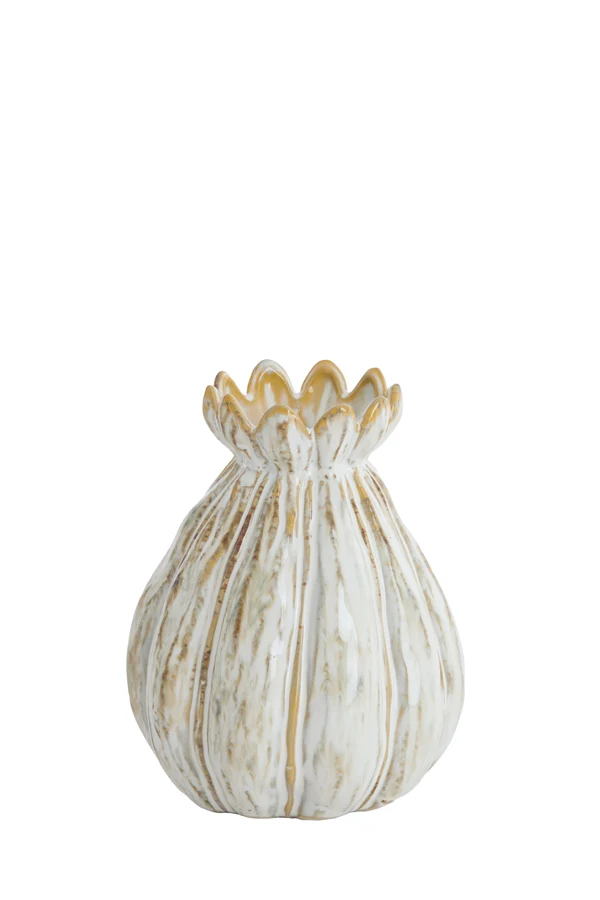 Vase deco 14x18 cm FELINE ceramics cream-brown
