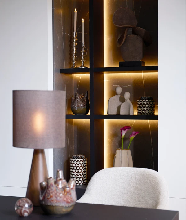 Vase deco 16x16 cm OLITE bamboo cream+dark brown