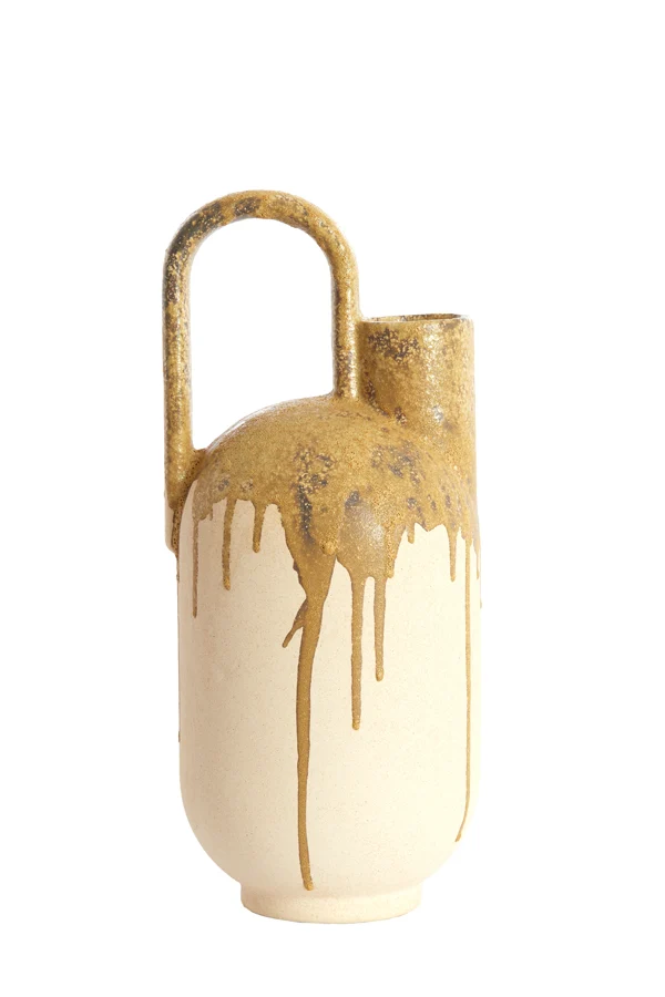 Vase deco 16,5x15,5x37 cm SERRES ceramics cream+olive green