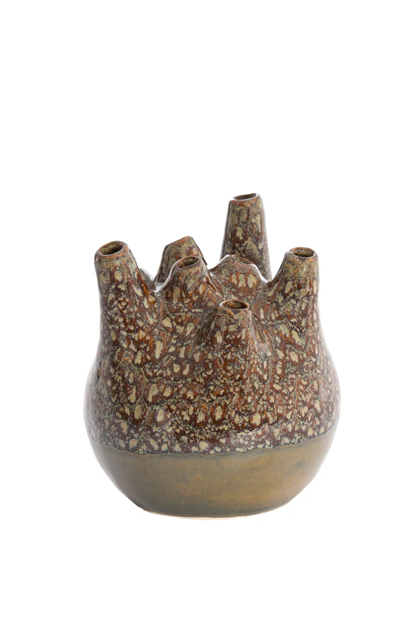 Vase deco 19,5x23 cm COSENZA ceramics brown+bronze