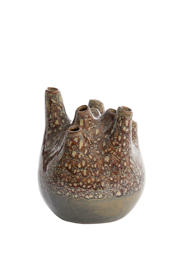 Vase deco 19,5x23 cm COSENZA ceramics brown+bronze