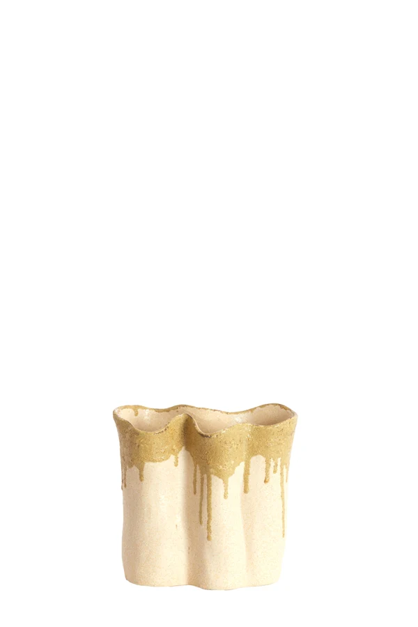 Vase deco 19,5x10,5x18,5 cm FLOVILLA ceramics cream+oliv grn
