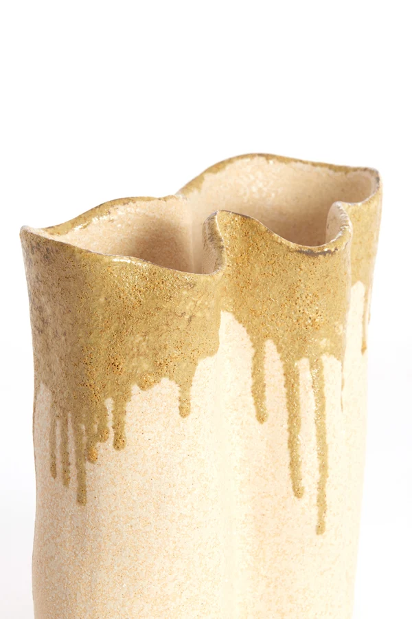 Vase deco 19,5x10,5x18,5 cm FLOVILLA ceramics cream+oliv grn