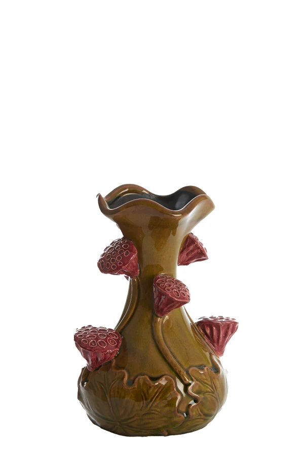 Vase deco 15,5x26 cm ODALI ceramics green+dark pink