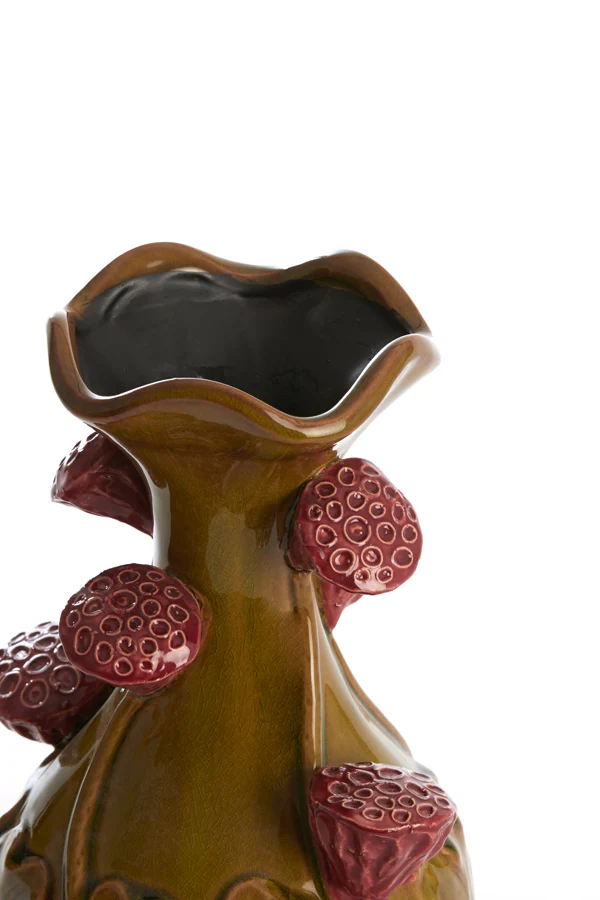 Vase deco 15,5x26 cm ODALI ceramics green+dark pink