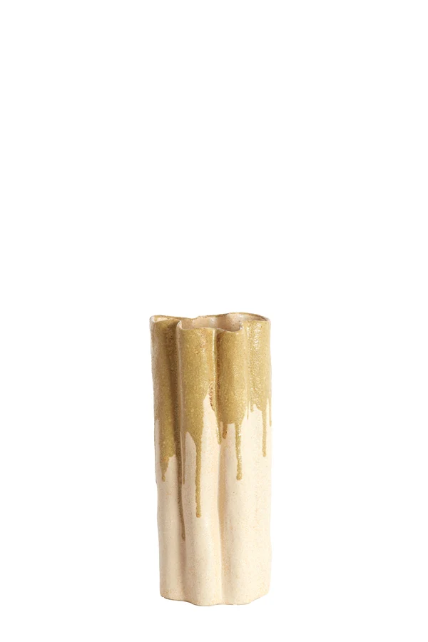 Vase deco 12x9,5x30 cm FLOVILLA ceramics cream+olive green