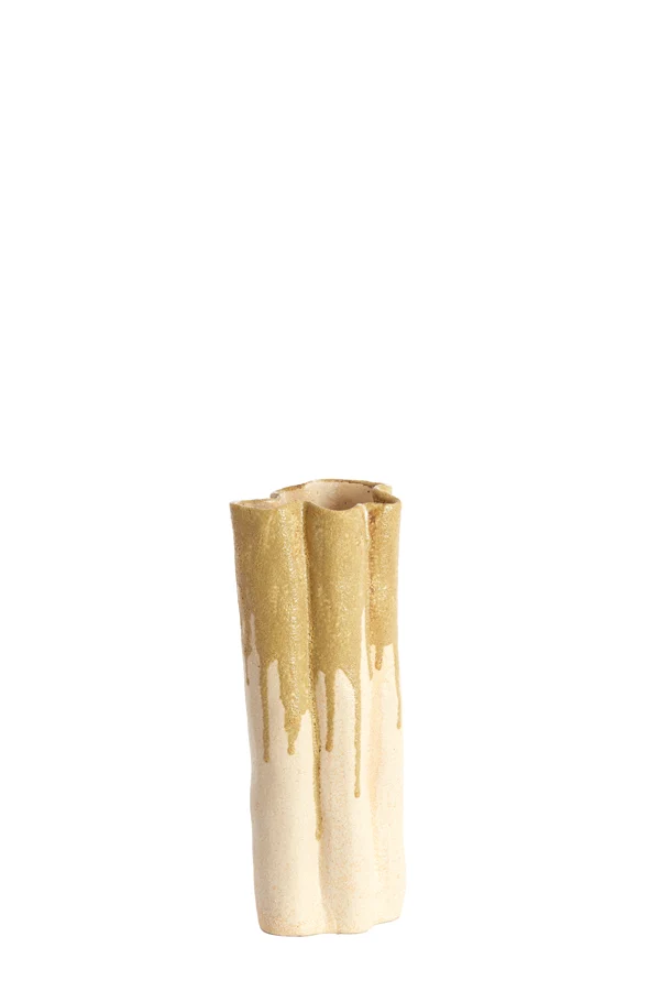 Vase deco 12x9,5x30 cm FLOVILLA ceramics cream+olive green