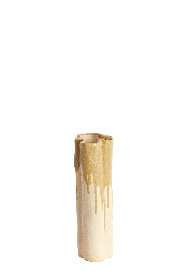 Vase deco 12x9,5x30 cm FLOVILLA ceramics cream+olive green