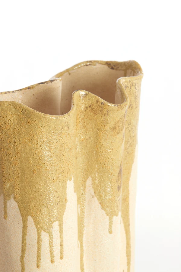 Vase deco 12x9,5x30 cm FLOVILLA ceramics cream+olive green
