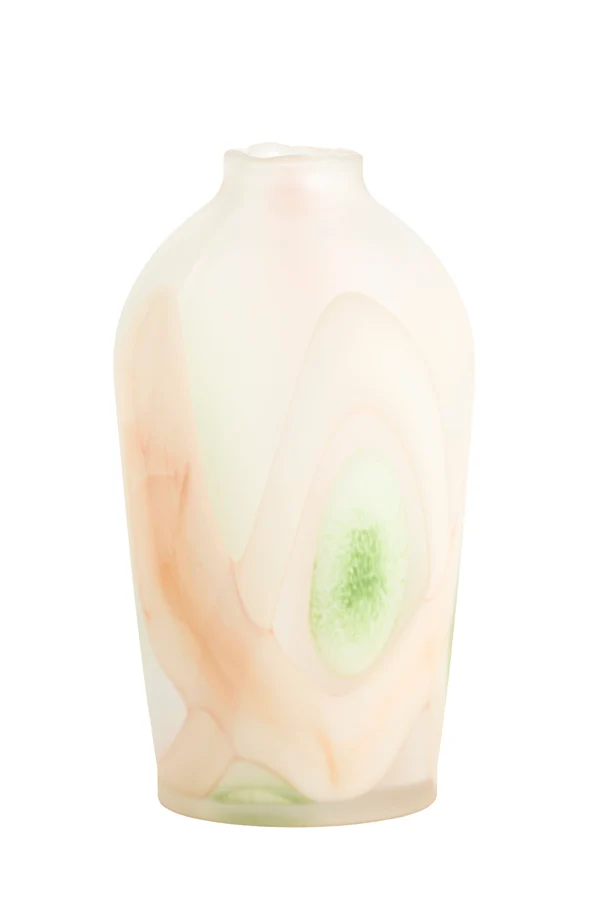 Vase 20,5x37 cm BARCOS glass matt white+green+peach