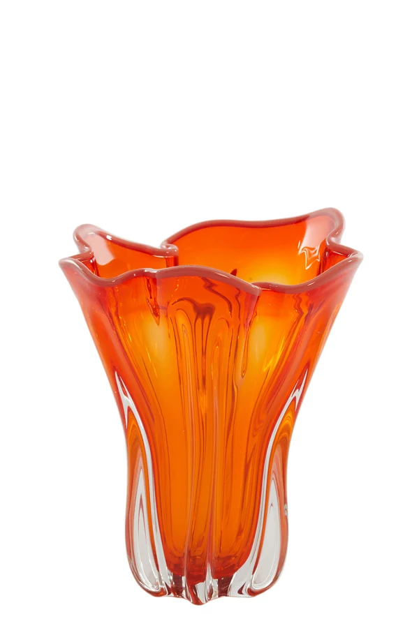 Vase 22x27 cm KAZUNO glass clear orange+coral