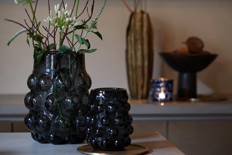Vase 24x30 cm HAROA glass smoked grey