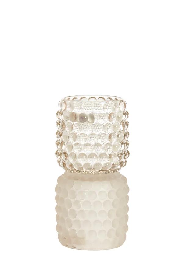 Tealight on base 9x16 cm BUBLINI glass matt white+clear
