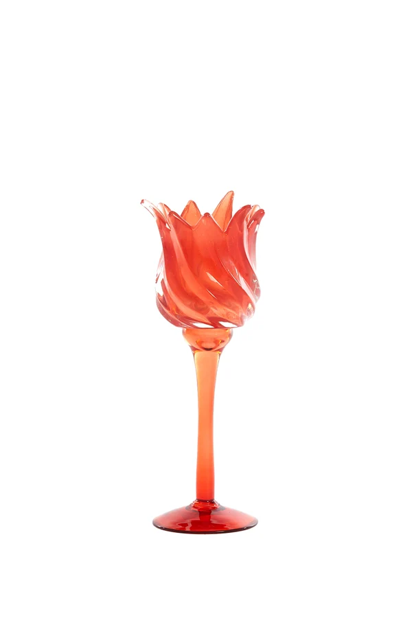 Tealight on base 9,5x24 cm FLORA glass red+matt red