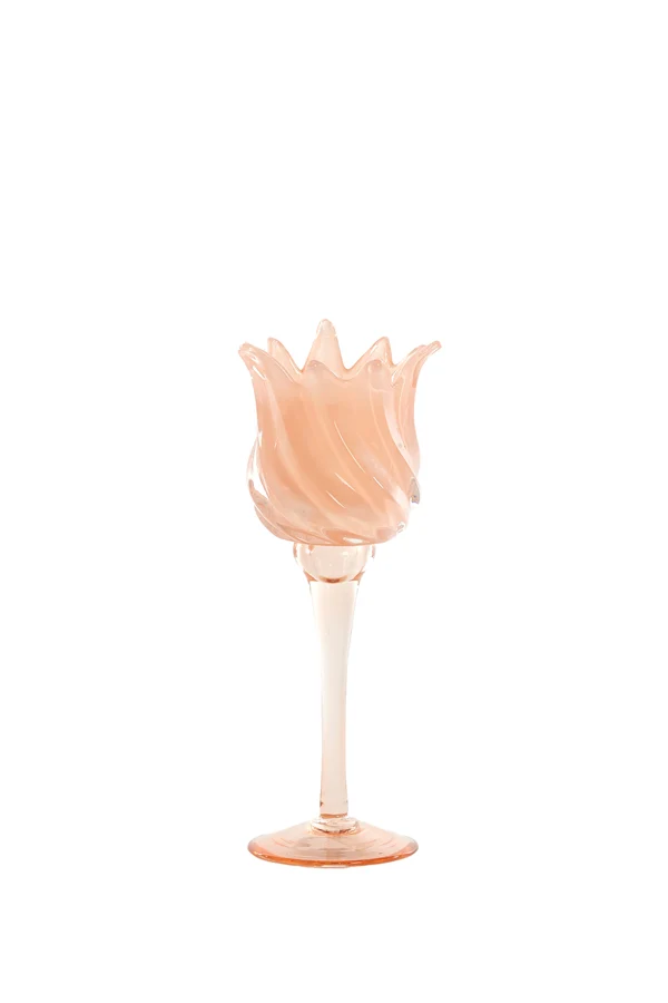 Tealight on base 9,5x24 cm FLORA glass peach+matt peach