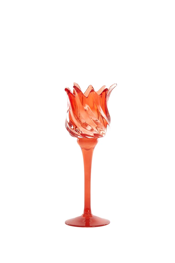 Tealight on base 9,5x24 cm FLORA glass matt red+red
