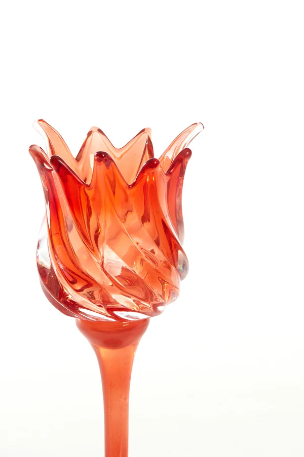 Tealight on base 9,5x24 cm FLORA glass matt red+red