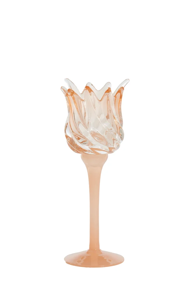 Tealight on base 9,5x24 cm FLORA glass matt peach+peach