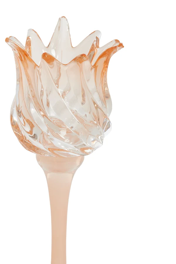 Tealight on base 9,5x24 cm FLORA glass matt peach+peach