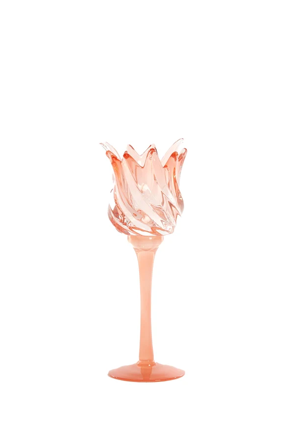 Tealight on base 9,5x24 cm FLORA glass matt coral+coral