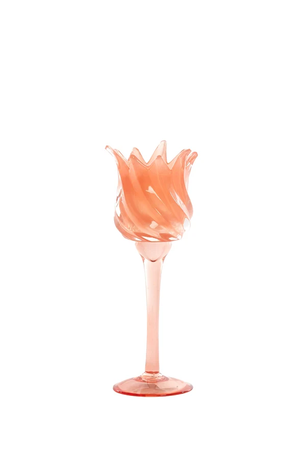 Tealight on base 9,5x24 cm FLORA glass coral+matt coral