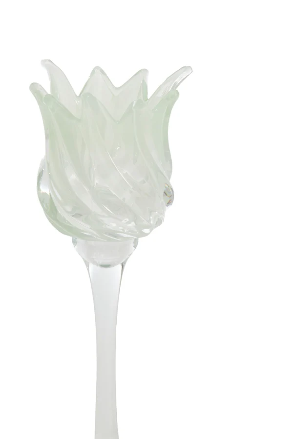 Tealight on base 9,5x24 cm FLORA glass clear+mtt mint green