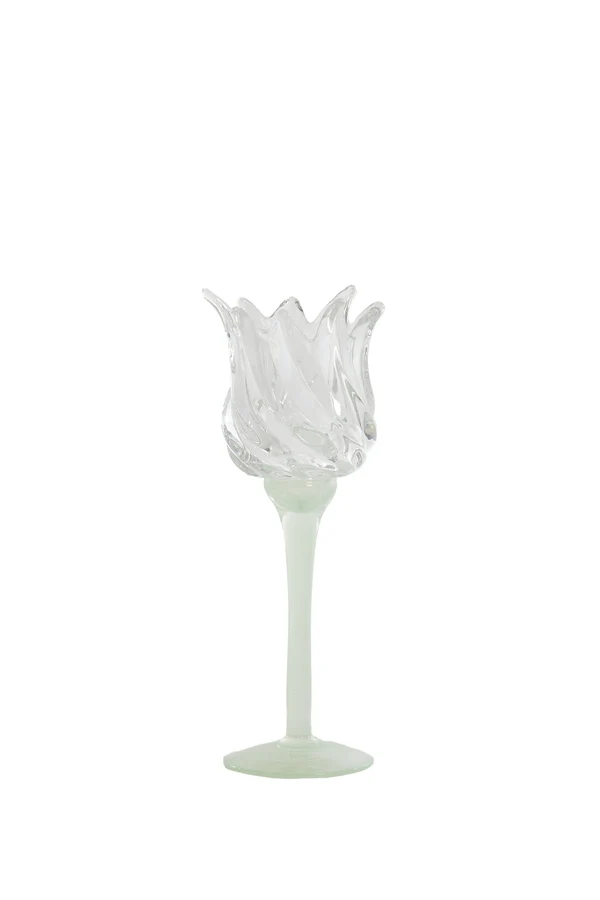 Tealight on base 9,5x24 cm FLORA glas matt mint green+clear