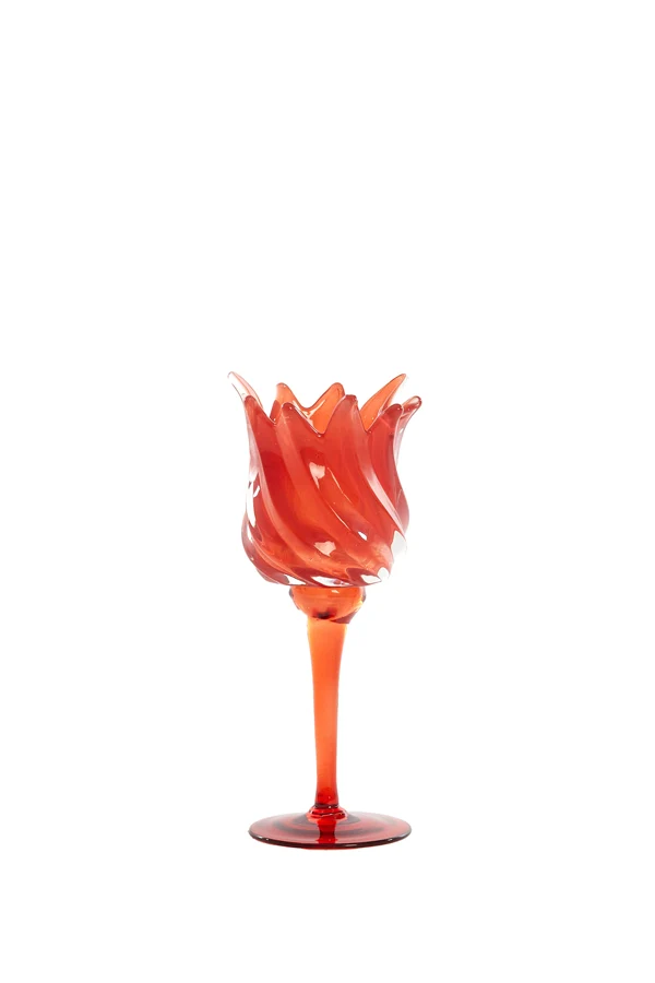 Tealight on base 9,5x21 cm FLORA glass red+matt red