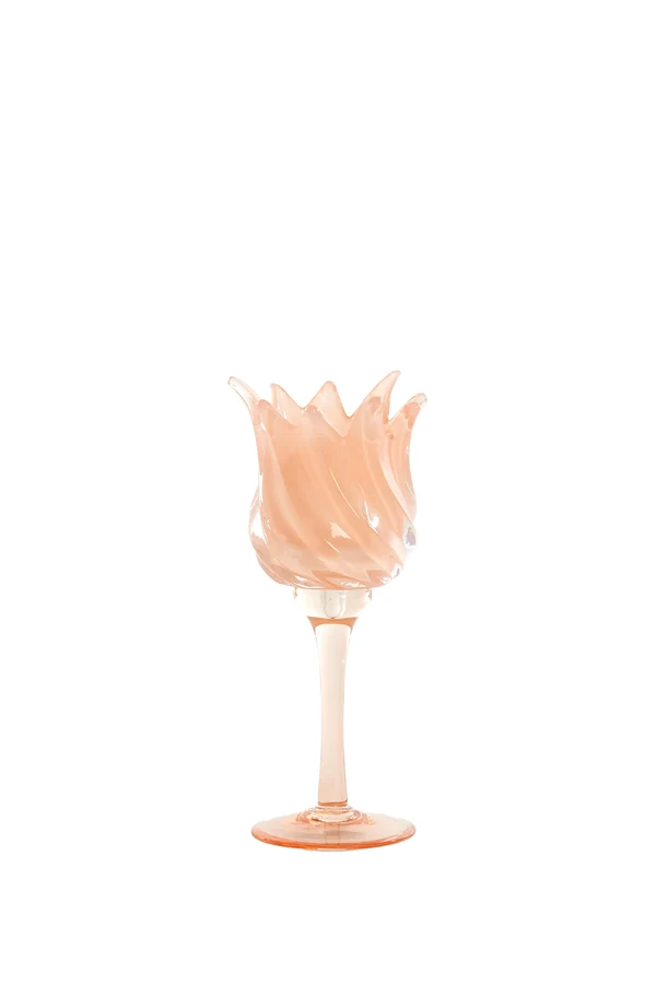 Tealight on base 9,5x21 cm FLORA glass peach+matt peach