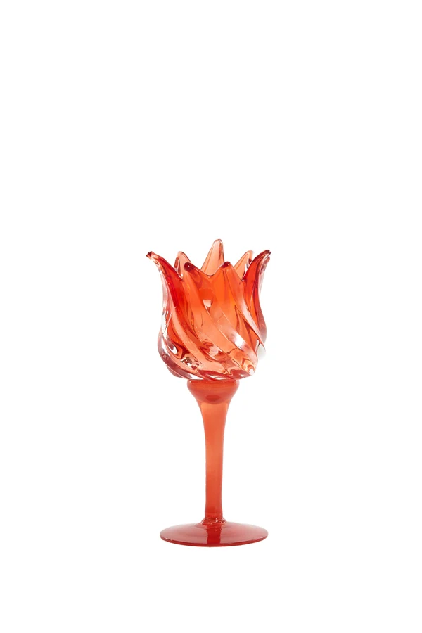 Tealight on base 9,5x21 cm FLORA glass matt red+red