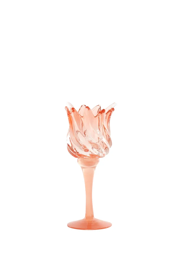 Tealight on base 9,5x21 cm FLORA glass matt coral+coral