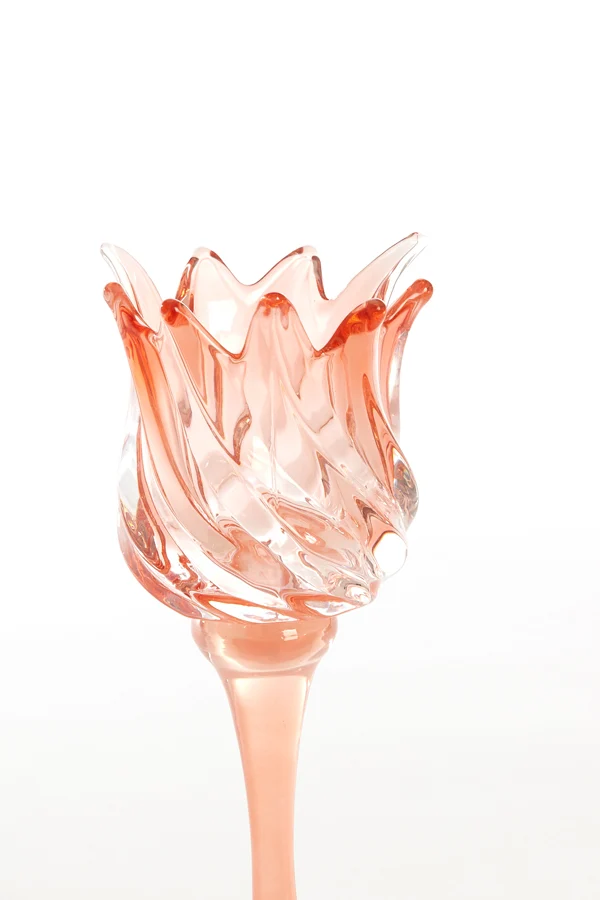 Tealight on base 9,5x21 cm FLORA glass matt coral+coral