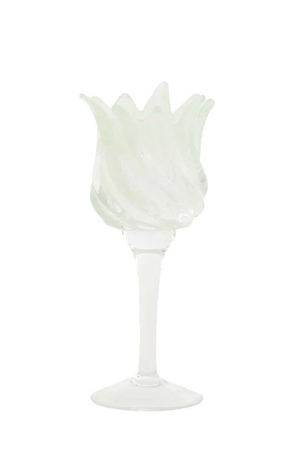 Tealight on base 9,5x21 cm FLORA glass clear+mtt mint green