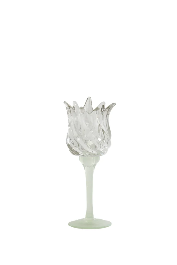 Tealight on base 9,5x21 cm FLORA glas matt mint green+clear