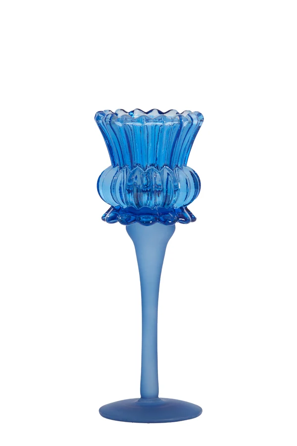 Tealight on base 8x22 cm FLOWI glass blue