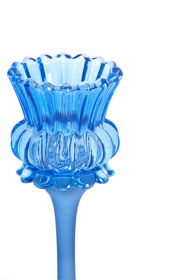 Tealight on base 8x22 cm FLOWI glass blue